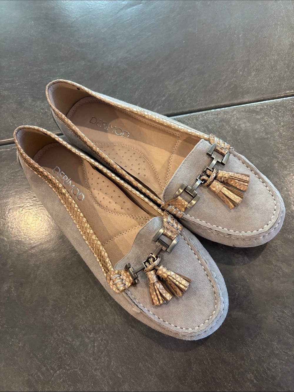 Taupe Suede Tassel Loafers for Women